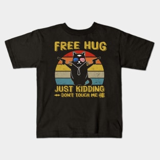 Cat Bandana Free Hug Just Kidding Don't Touch Me Vintage Sunset Kids T-Shirt